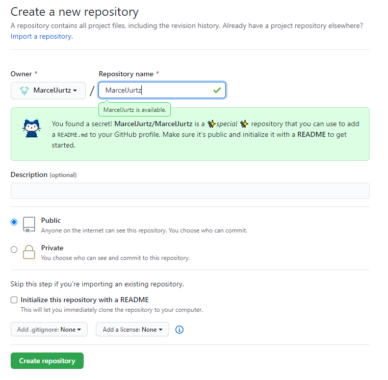 Creating a new repository for the profile readme